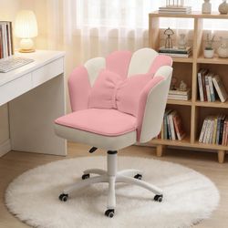 Home Office Desk Chair Swivel Rolling Vanity Chair with Silent Wheels and Comfortable Back, Adjustable Height Upholstered Computer Task Chair for Make