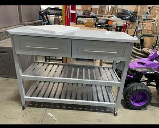 Assembled New Kitchen Island w/ Stainless Steel Top Light Gray Traditional Kitchen Cart w/ Storage