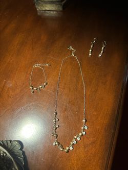 Gold Crystal Drop Necklace, Bracelet, and Earring Set - Women's Jewelry