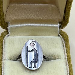 Rare Old Native Kokopelli Sterling Silver Ring Storytelling Size About 6.5