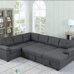 L Sectional 7 Seat With Pull Out Bed And Storage New Modern High End 