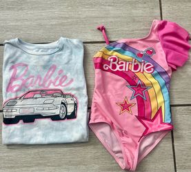 Girls Size 4/5 Barbie Bathing Suit and Character Tee Shirt