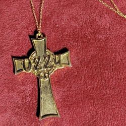 Vtg 2002 Ozzy Osbourne Cross Pendant Charm by Monowise & Gold RL 925 Chain