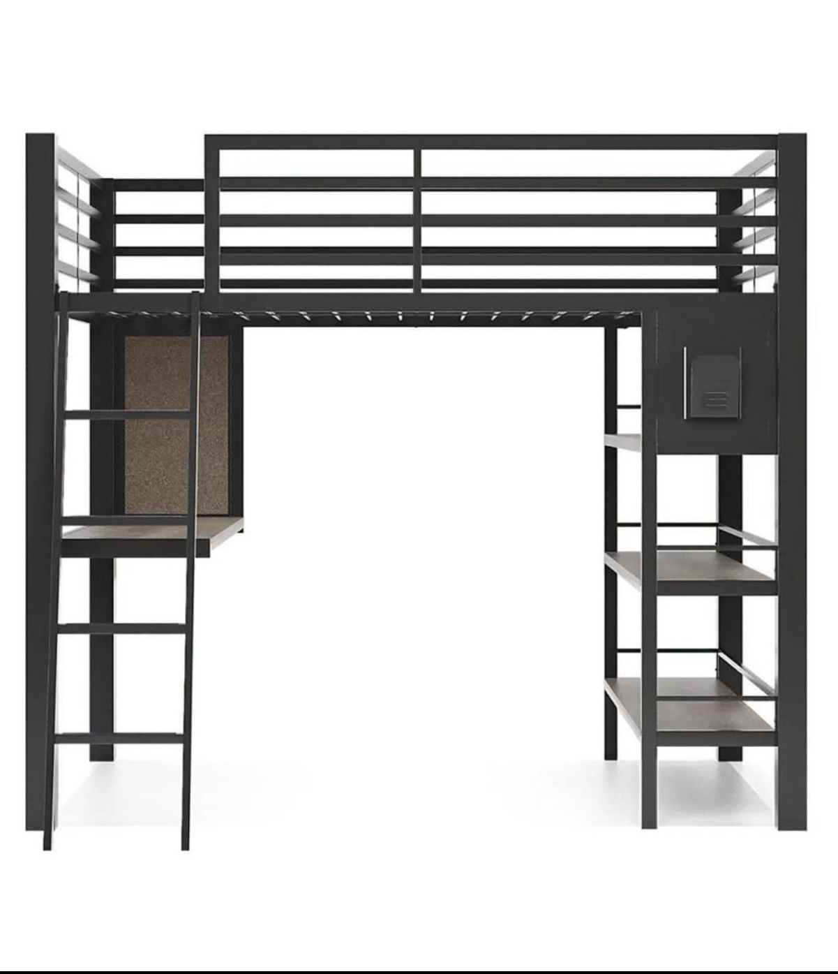 Loft Bed With Desk And Bookcase for sale. Full Size. Dark Gray.