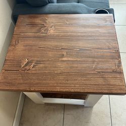 Brand New Handcrafted Solid Wood End Table - Special Walnut & White (24"W)