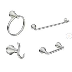 Wellton 4-Piece Bath Hardware Set with 18 in. Towel Bar, Paper Holder, Towel Ring and Robe Hook in Brushed Nickel