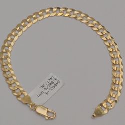 Gold chain 14k solid yellow cuban curb link bracelet 8.0 in 6.7 mm 9.8 grams