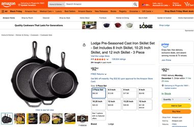 3 pieces Pre-Seasoned Cast Iron Skillet Set - Set Includes 8, 10.25, and 12 inch