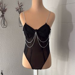 SHEIN Unity Chain Detail Bustier Mesh Cami Bodysuit