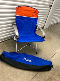 Chair - lg. folding - Florida Gator’s Quad Chair With Carry Bag - Oversized Collapsible Chair With Dual Cup holders And Webbed Storage Compartment On