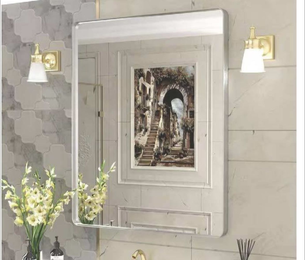 NEW IN BOX: 30” x 36” Two Brushed Silver Vanity Mirrors