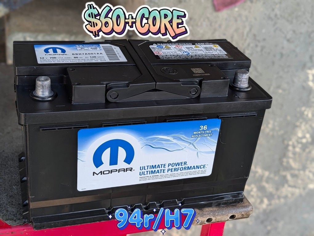 AGM Car Battery Group Size 94r/H7