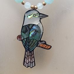 CUSTOM MADE RARE ABALONE BIRD WITH SEMI PRECIOUS STONES 