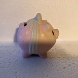 Adorable Pink Bow Piggy Bank With Stopper~3.25”x3.25”~Great Condition~
