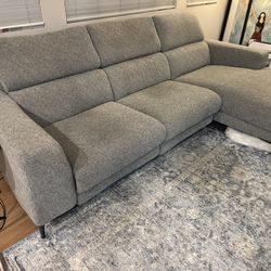 Modern 3-Seat Reclining Couch w/ Built-In Charger – Excellent Condition