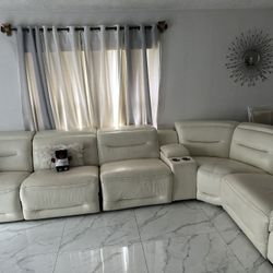 Leather sofa, three seat recline