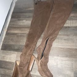 Brown Peep Toe Thigh High 