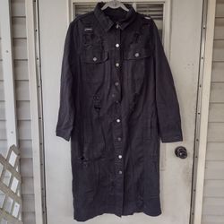 Large distressed long jean jacket from Fashion nova