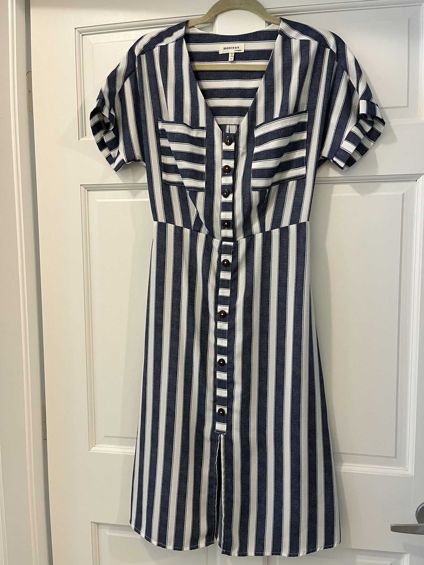 Monteau blue and white striped dress, size M