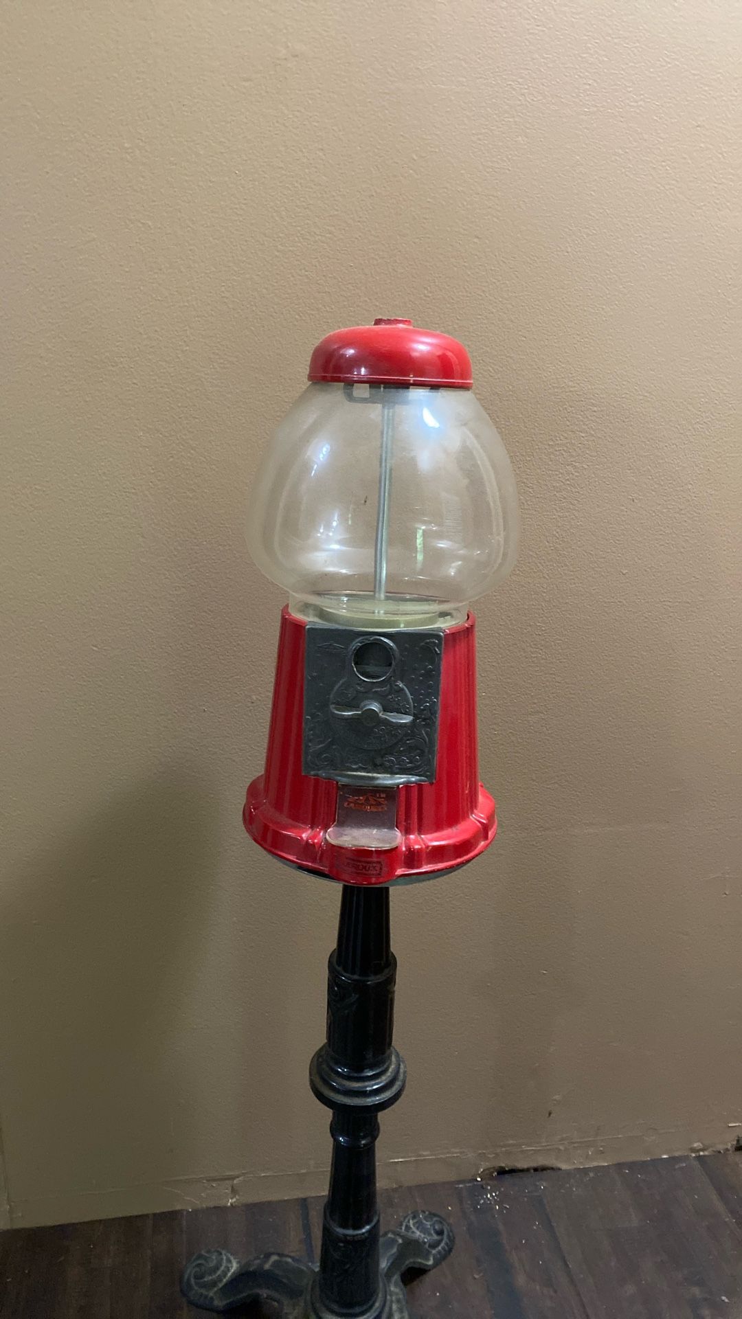 Vintage Carousel Gumball Machine w/ Rare Cast Iron Stand – Metal & Glass 11” Candy Dispenser