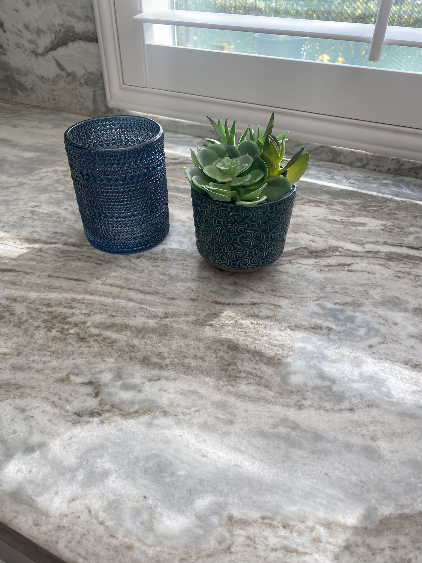 Glass Candle Holder & Artificial Plant