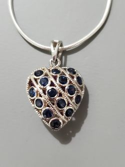 Ruby Sapphire Reversible Puff Heart Pendant