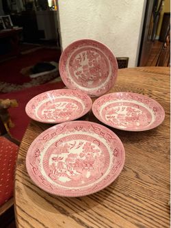 4 Vintage Churchill pink Willow Rosa bowl 8” dish pink transfer ware