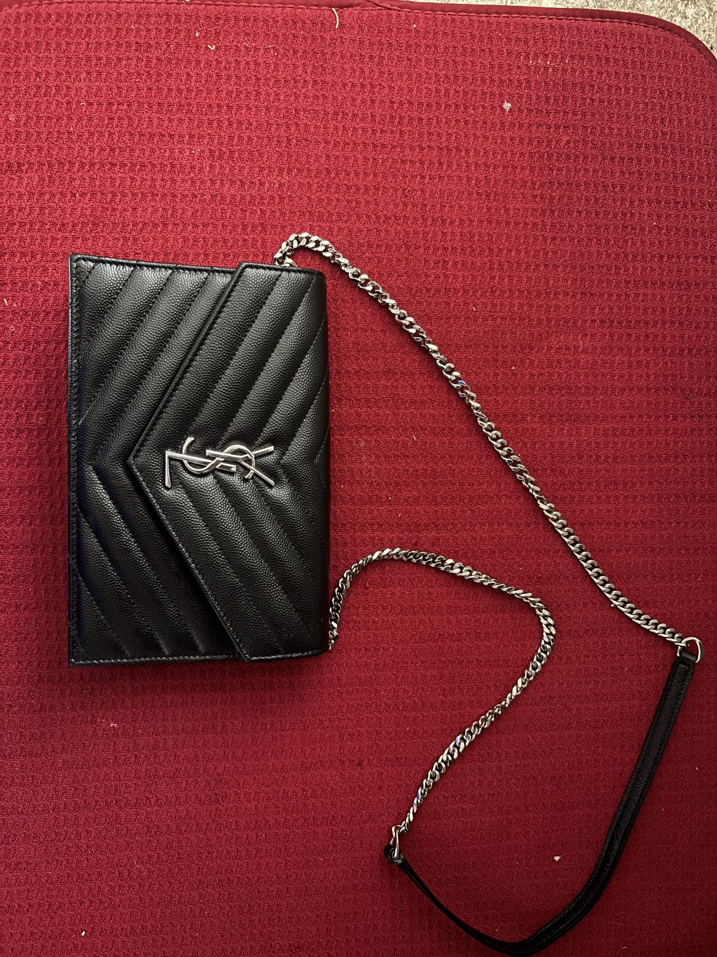 YSL Monogram Small Wallet on Chain in Grained Leather