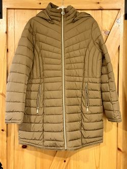 Michael Kors Hooded Puffer Jacket Camel/Taupe – Women’s Size L – Like New!
