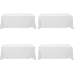 BRILLMAX 4 Pack White Tablecloths for 8 Foot Rectangle Tables 90 x 156 Inch - 8ft Rectangular Bulk Linen Polyester Fabric Washable Long Clothes for We