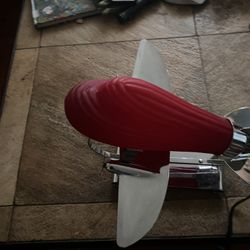 Vintage 1980’s Art Deco RED GLASS AIRPLANE Lamp - DC-3 SARSAPARILLA Light Plane