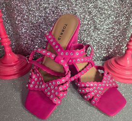 Torrid Shoes Womens Size 11 Pink Rhinestone Wedge Sandals Wide Heel Platform