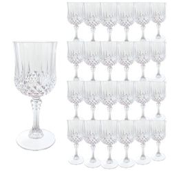 Plastic Wine Glasses，Plastic Goblets Vintage Style Cordial Drinking Glasses for Wedding Reception, Grand Event Party Supplies (24, transparent)