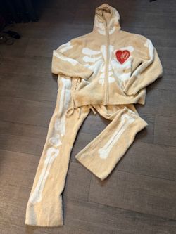 Skeleton Print Fleece Hoodie and Pants Set
