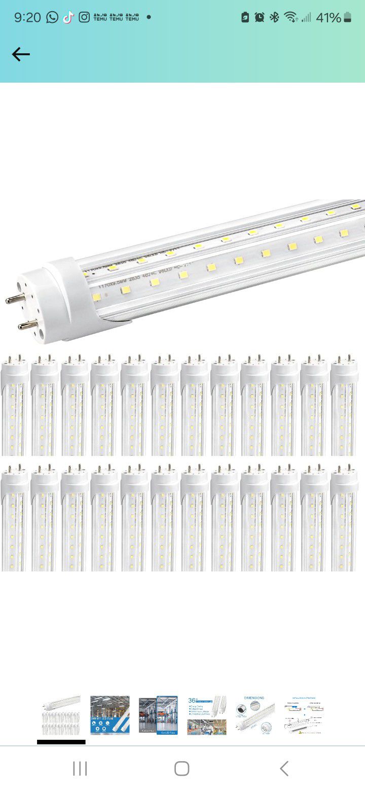 T8 LED Bulbs 4 Foot, 25-Pack 4FT LED Shop Light Tubes, 36W 4680LM 5000K Daylight White, T8 T10 T12 Fluorescent Replacement Bulbs, High Output V-Shaped