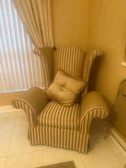 Traditional Striped Wingback Accent Chair – Excellent Condition