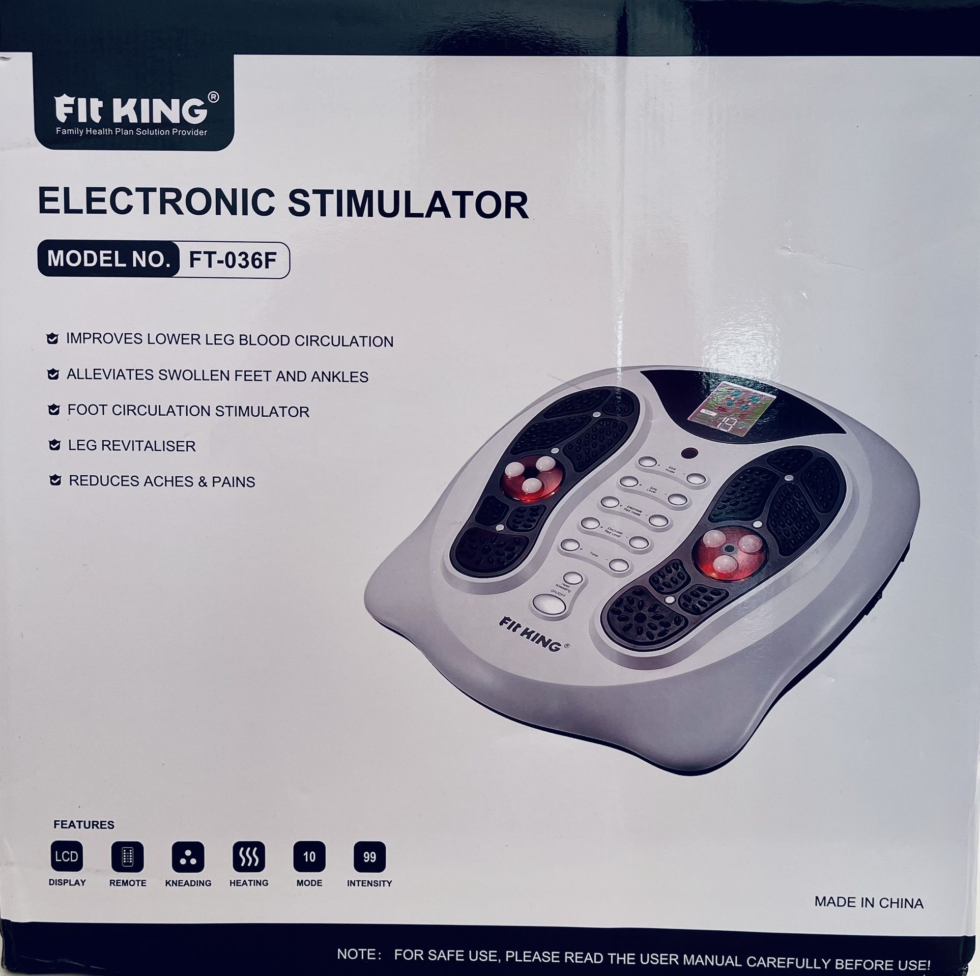 FIT KING Foot Circulation Stimulator Machine (FSA HSA Eligible) with EMS TENS Pads, Advanced Nerve Muscle Massager for Neuropathy Pain and Circulation