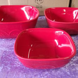 Princess House 3 Tazones Rojos Para Servir En Super Oferta 