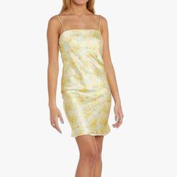 Size S New Morgan & Co Floral Yellow Short Zipped Party Dress