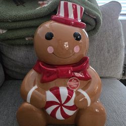New Large 14"  Peppermint Gingerbread Man Cookie Jar 