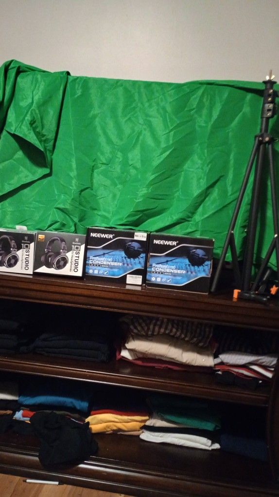 Microphone And Headphones With Green Screen