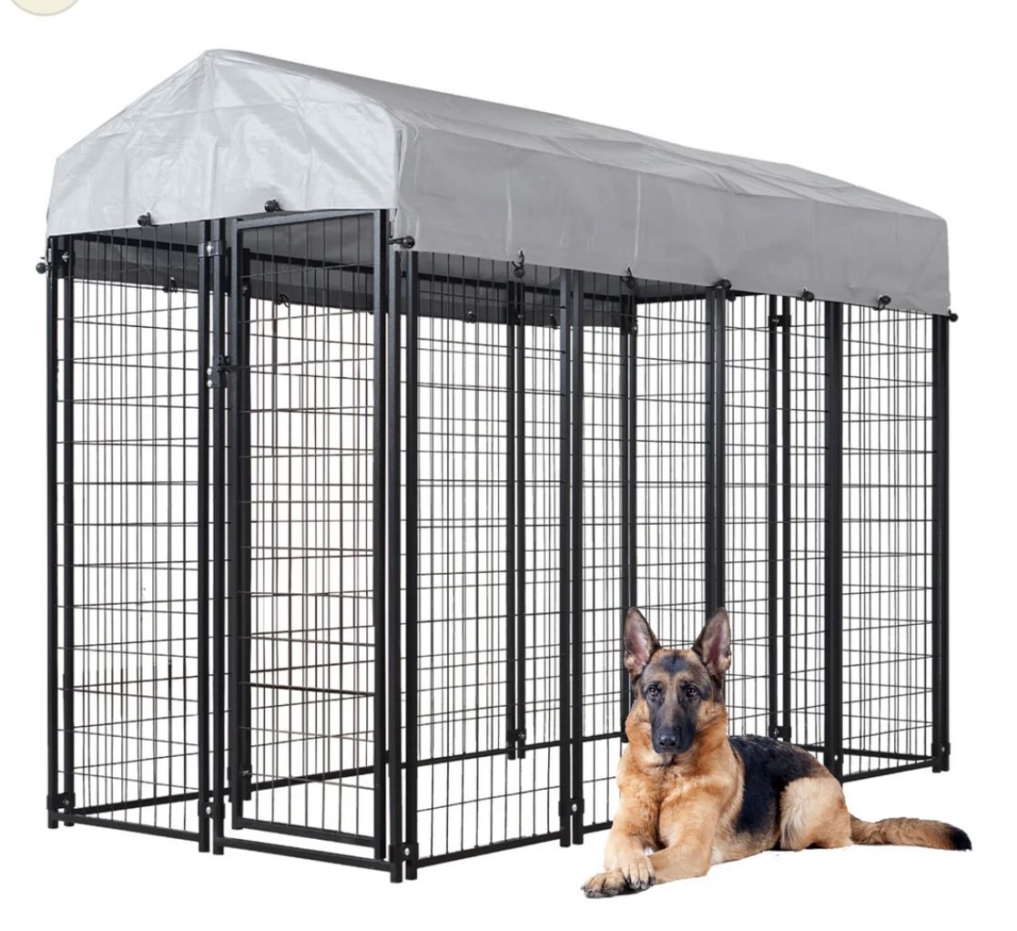 8'L x4' W x 6'H ,Large Outdoor Dog Kennel, Heavy Duty Outdoor Dog Cage, Anti-Rust Dog Pens Outdoor with Waterproof UV-Resistant Cover and Secure Lock
