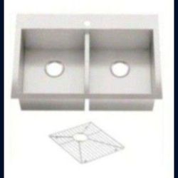 KOHLER Vault Drop-In/ Dual Mount Stainless Steel 33 in. 1-Hole Double Basin Kitchen Sink2