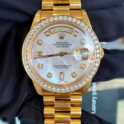 Rolex President 18238 36mm Yellow Gold MOP Custom Baguette Diamond dial & diamond bezel watch