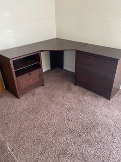Dark Brown L-Shaped Corner Desk with Storage
