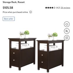 Set of Two Parlor Living Room Furniture MDF Bookshelf Storage Rack, Russet
