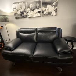 Sofia Vergara Zamora Leather Loveseat (Black) – Modern Style