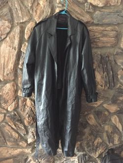 Black leather trench coat