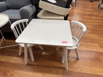 Kids White Table and 2 Chairs Set