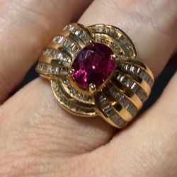 Dinner Ring - Rubellite Tourmaline & Diamond